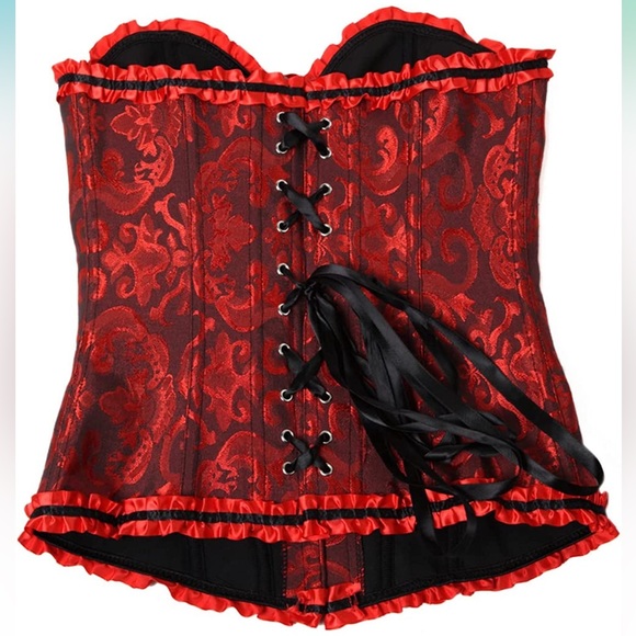 Red & Black Lace Up Corset Bustier Top - Picture 2 of 3